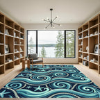 Blue Nautical Swirl and Starfish Ocean Rug