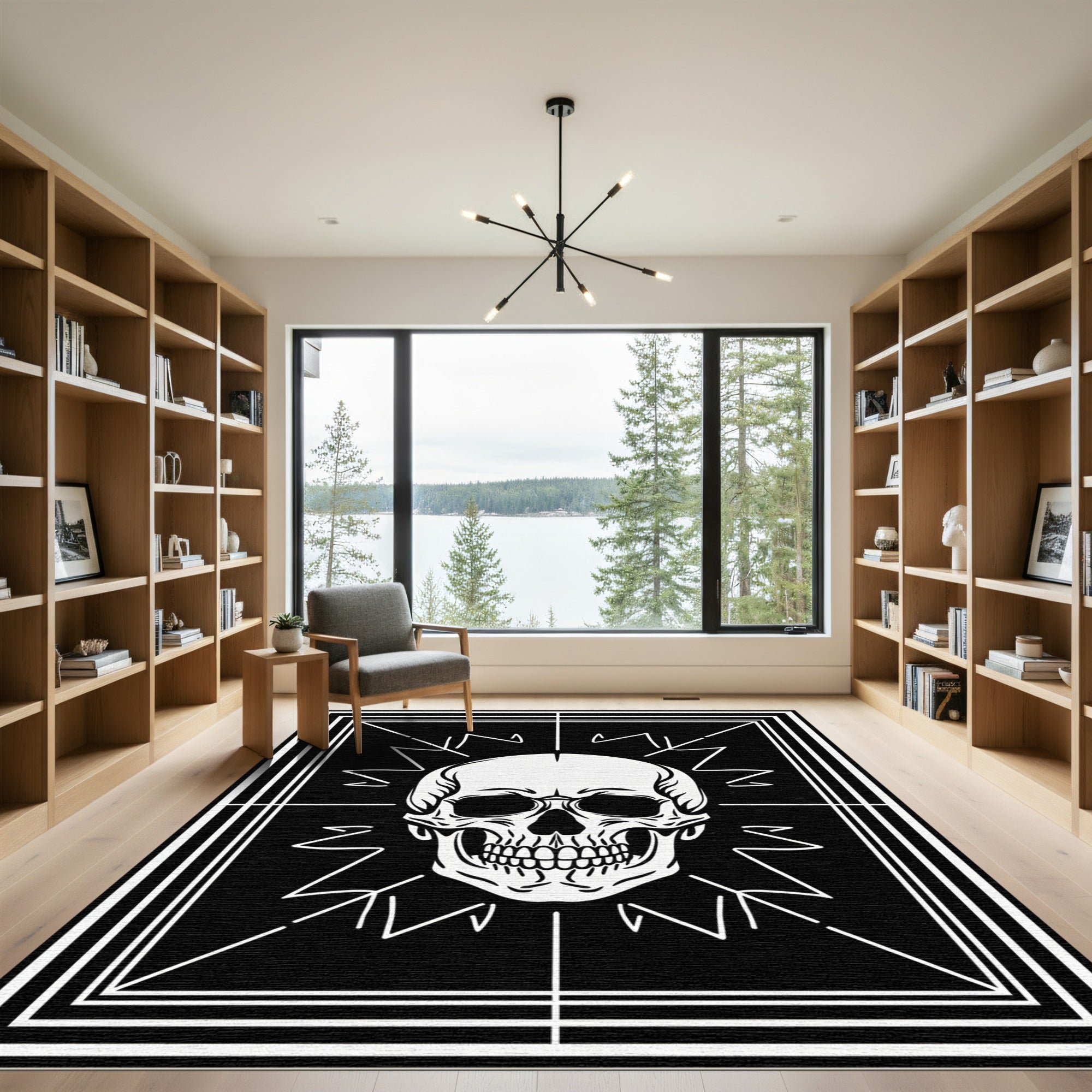 Black White Skull Graphic Rug
