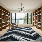 Modern Monochrome Zigzag Geometric Layered Rug