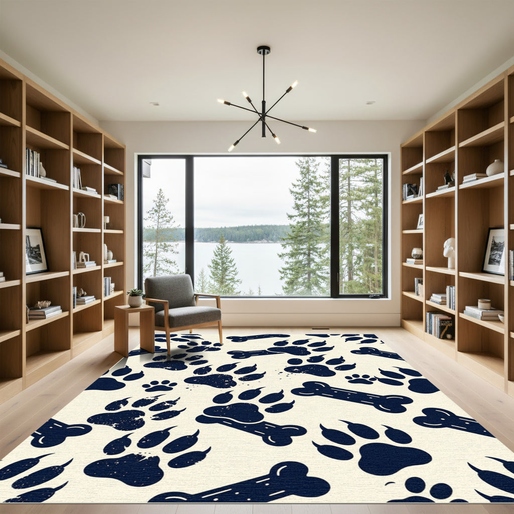 Navy Ink Paw Bone Illustration Rug