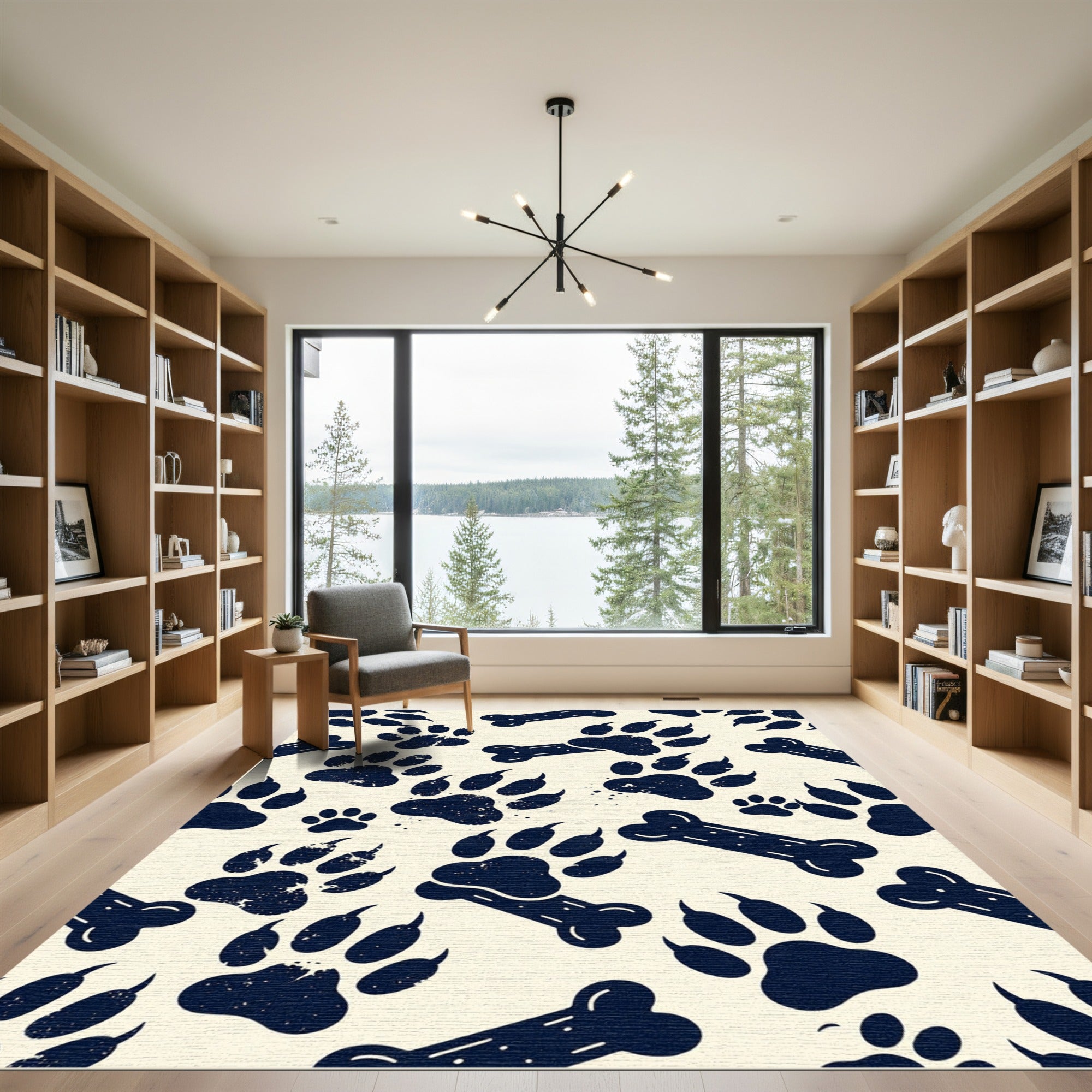 Navy Ink Paw Bone Illustration Rug