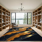 Modern Golden Liquid Abstract Noir Wave Rug