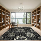 Formal Black Ivory Arabesque Floral Rug