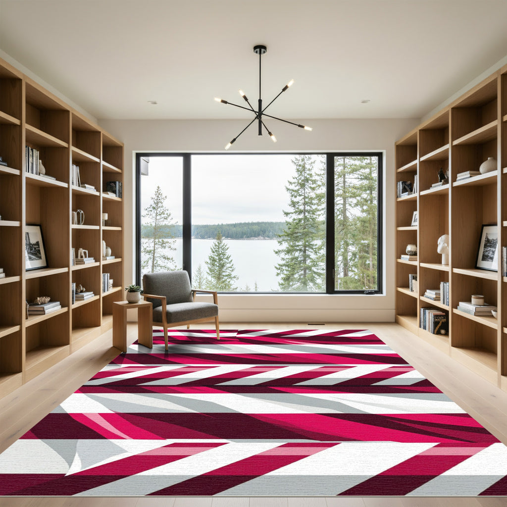 Crimson White Abstract Stripe Rug