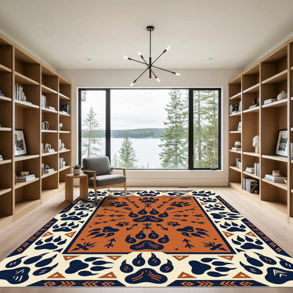 Earthy Orange Tribal Paw Arrow Rug