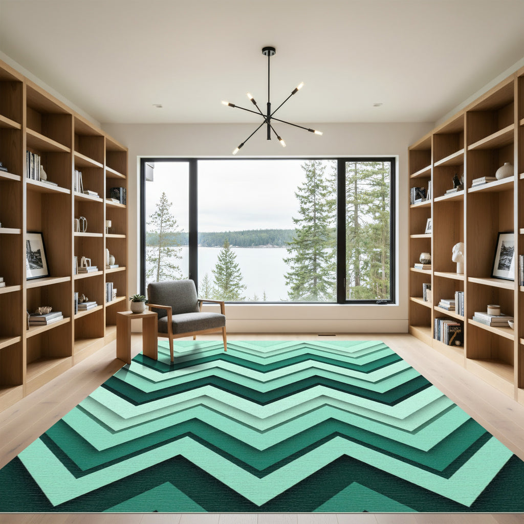 Teal Layered Chevron Zigzag Rug