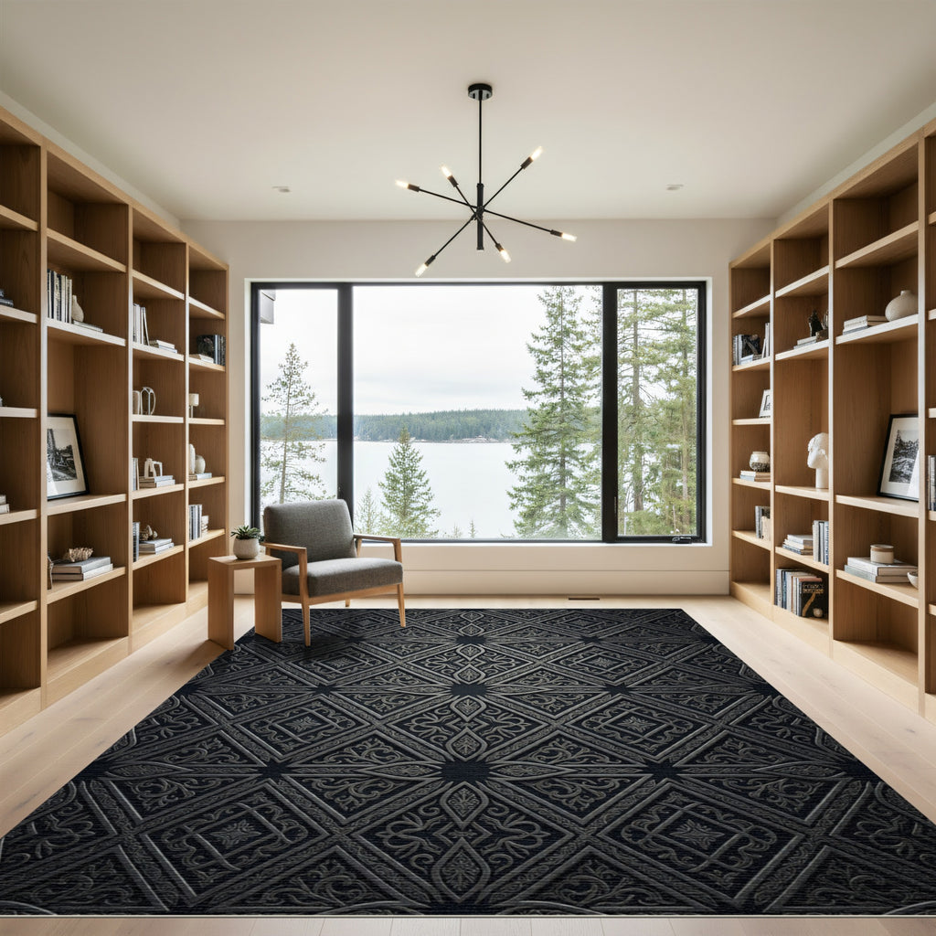 Silver Geometric Floral Lattice Rug