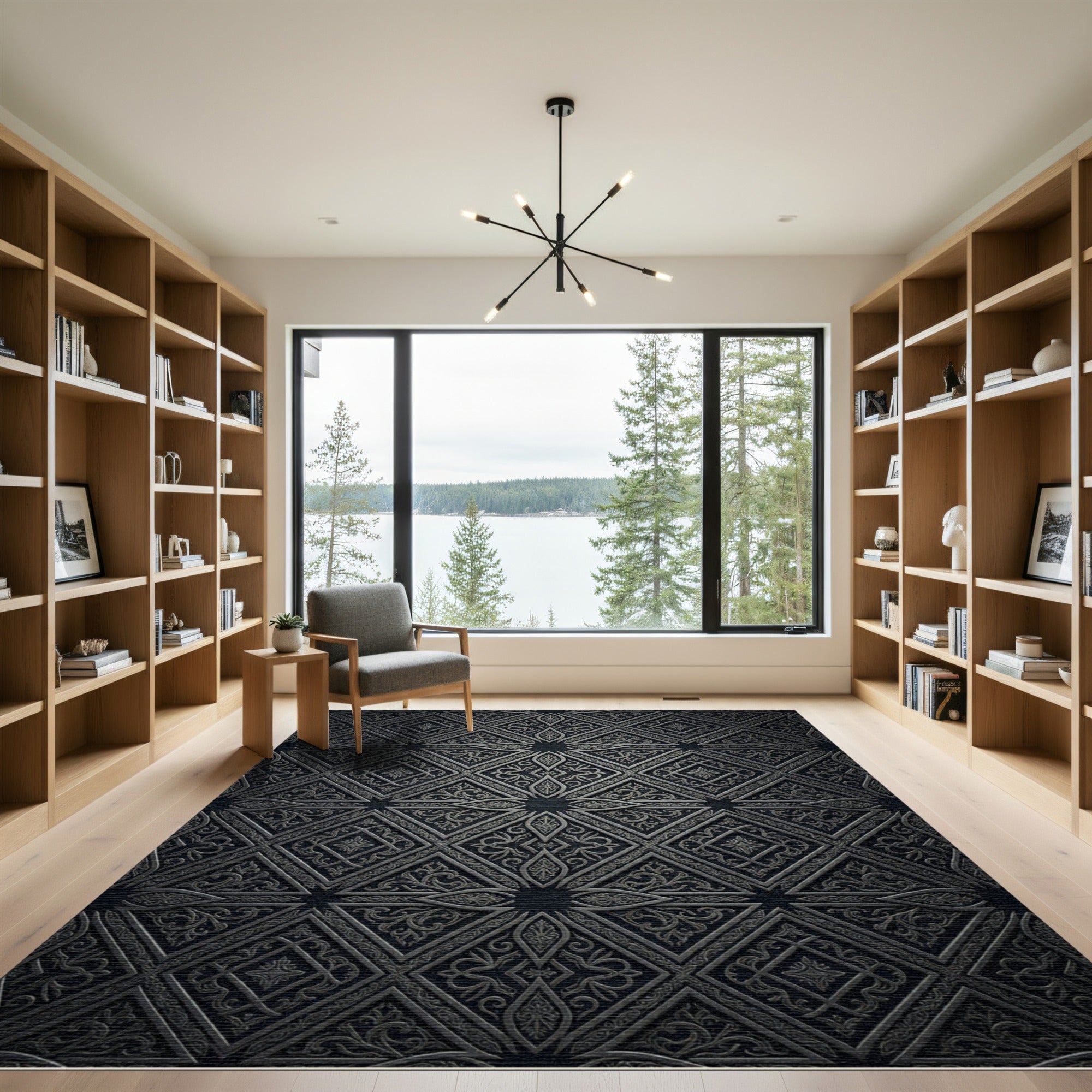 Silver Geometric Floral Lattice Rug