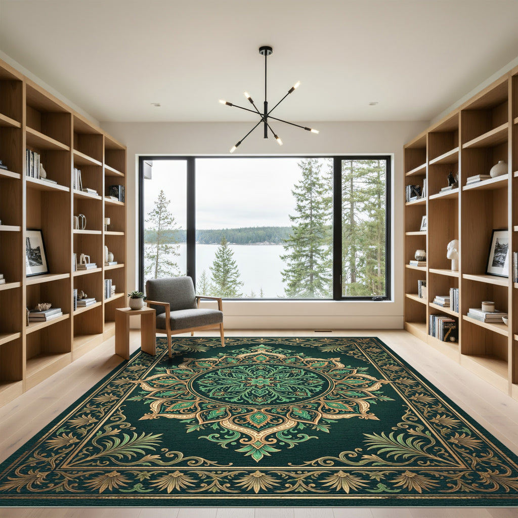 Emerald Forest Ornate Floral Medallion Rug