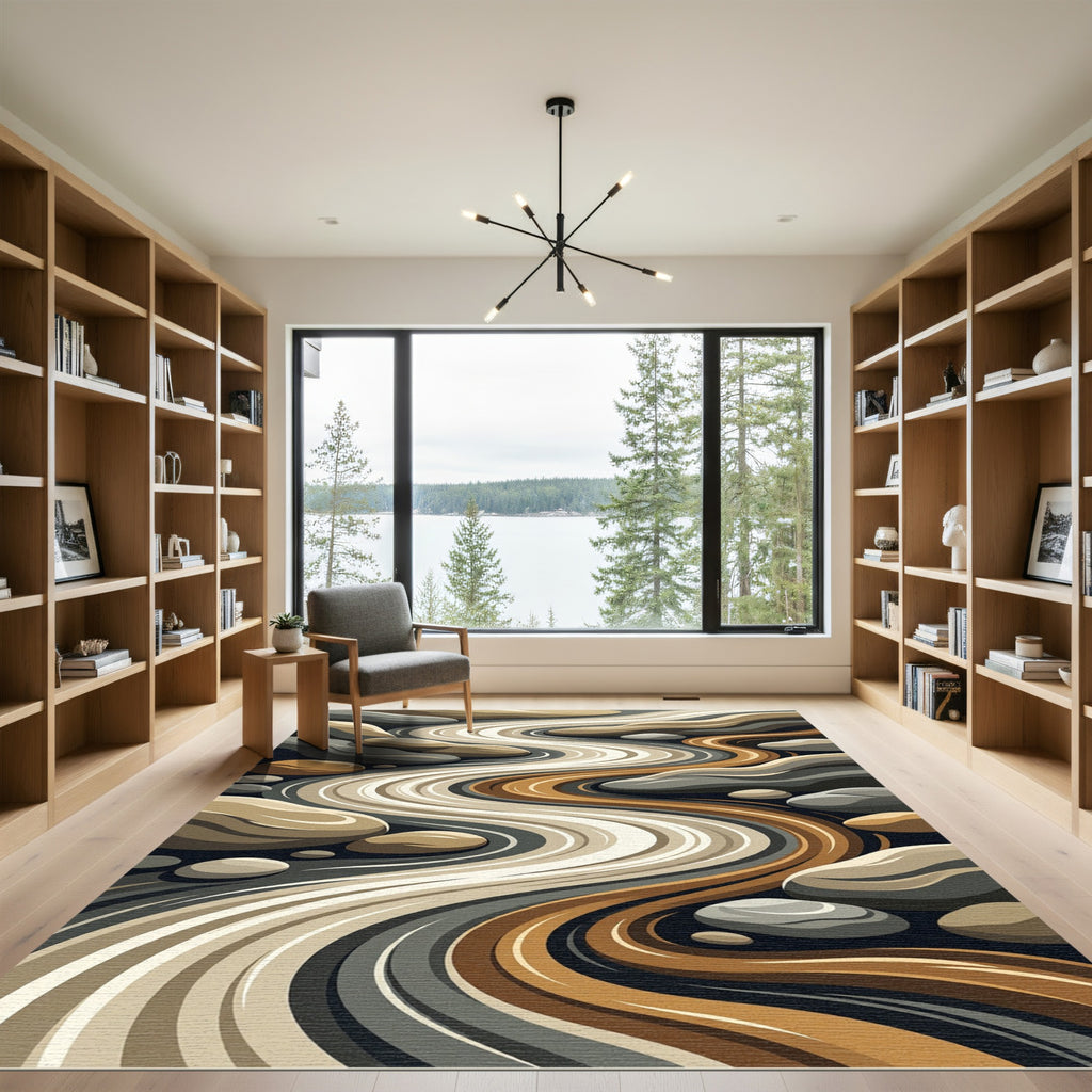 Abstract Earth Tone Zen River Rug