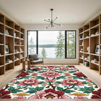 Pink Peony Floral Scroll Artwork Rug