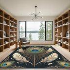 Golden Peacock Feather Elegant Dark Rug
