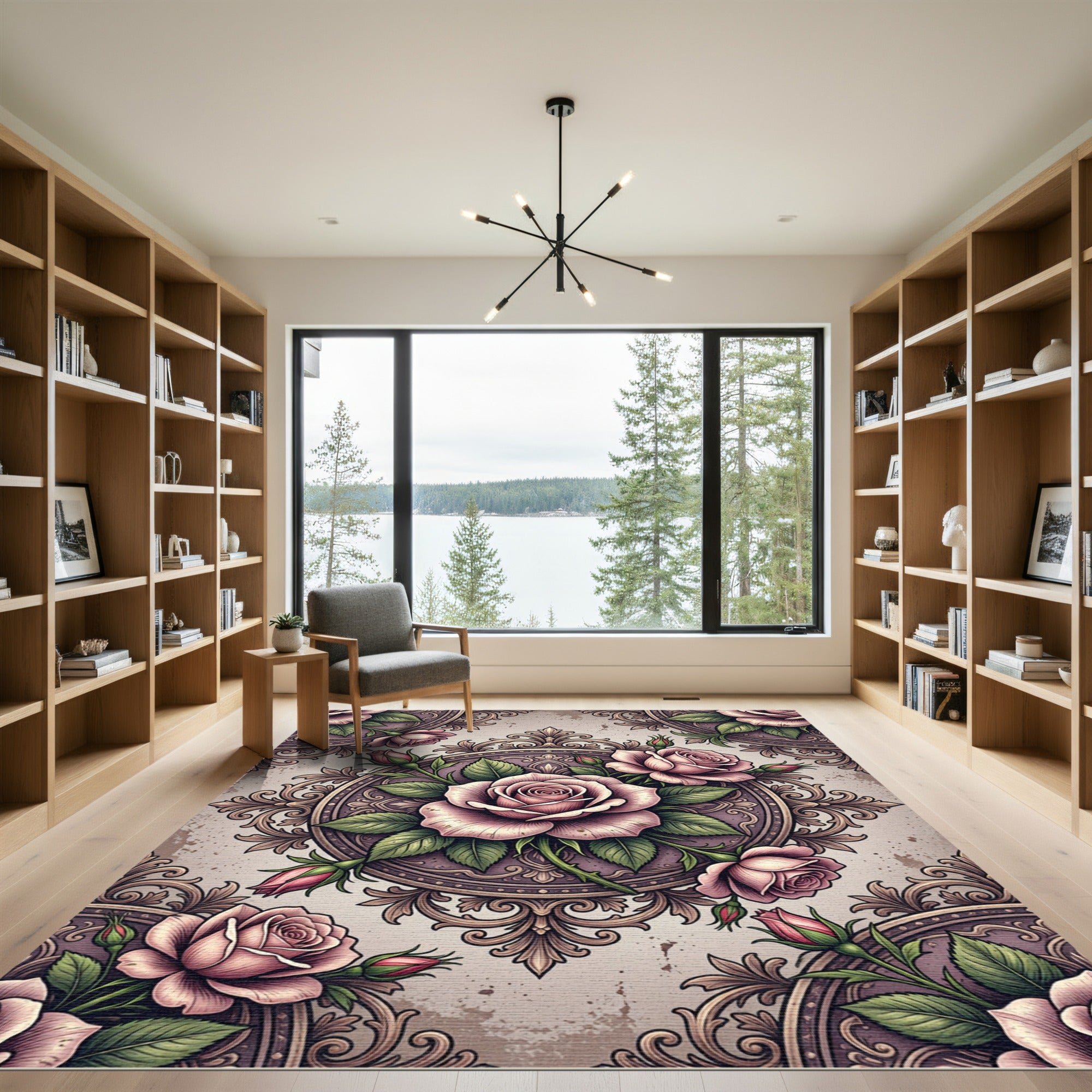 Vintage Dusty Rose Floral Filigree Medallion Rug