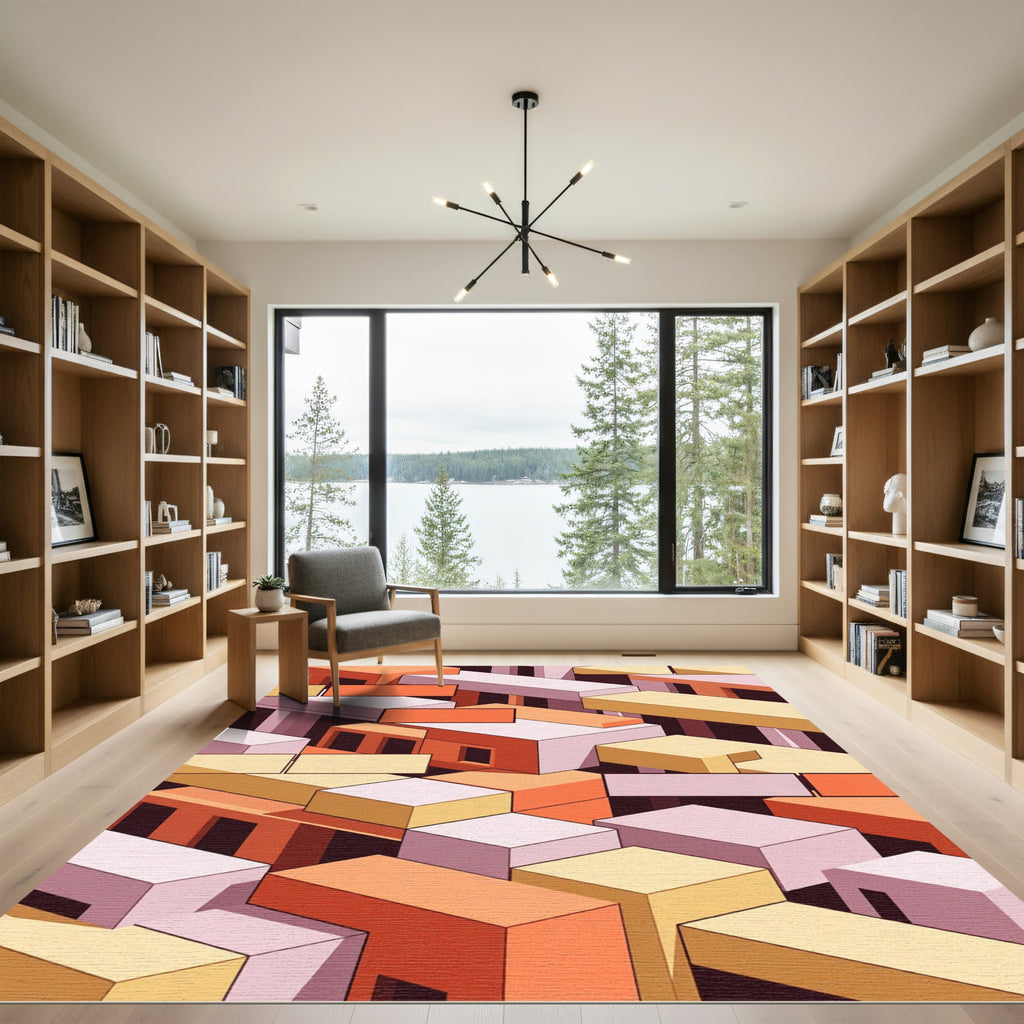 Geometric Blocks Abstract Orange Yellow Rug