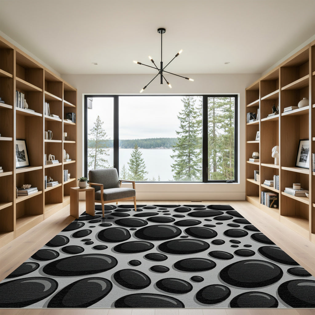 Black Pebble Scatter Composition Rug