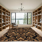 Ornate Gold Black Acanthus Flourish Rug