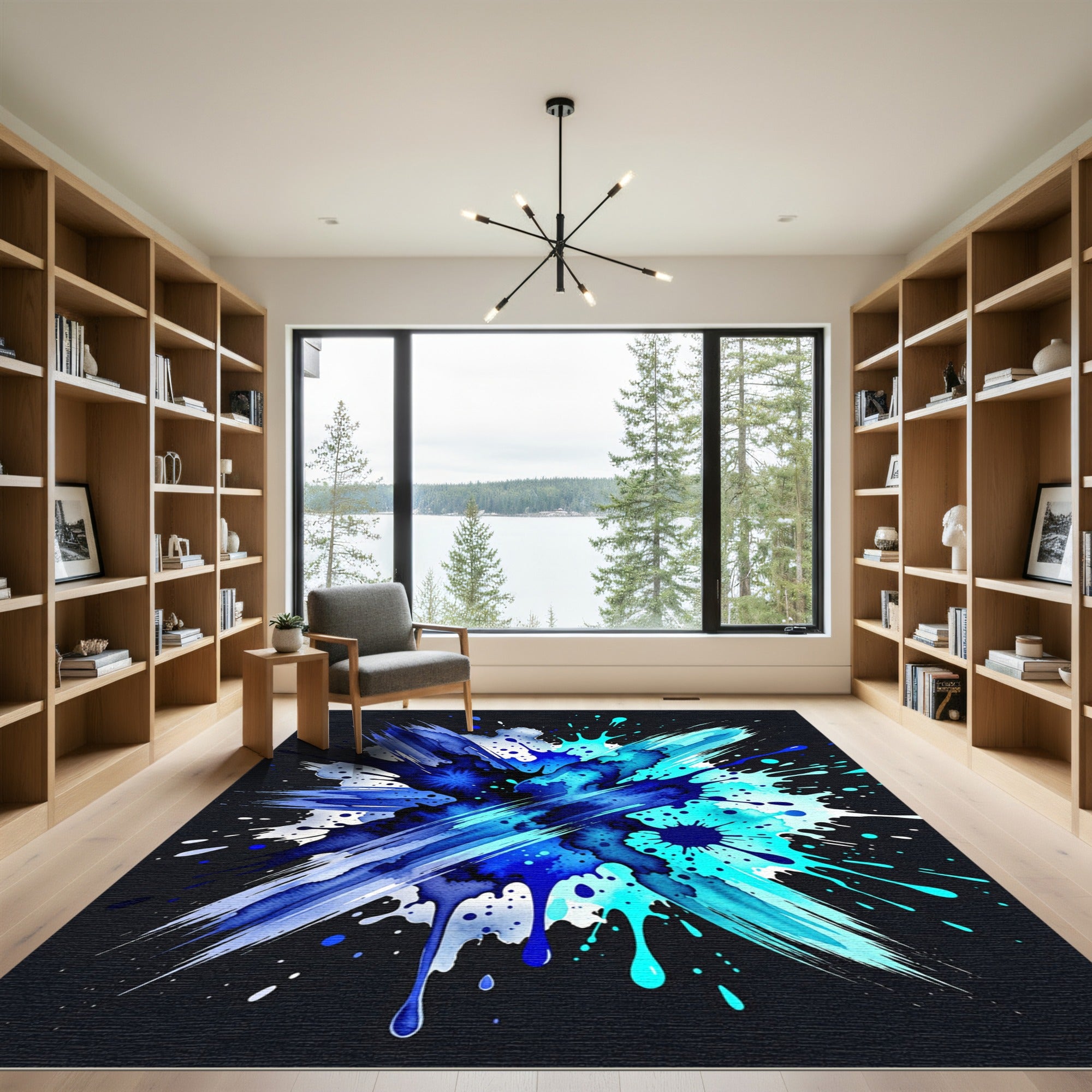 Vibrant Azure Liquid Splash Abstract Rug