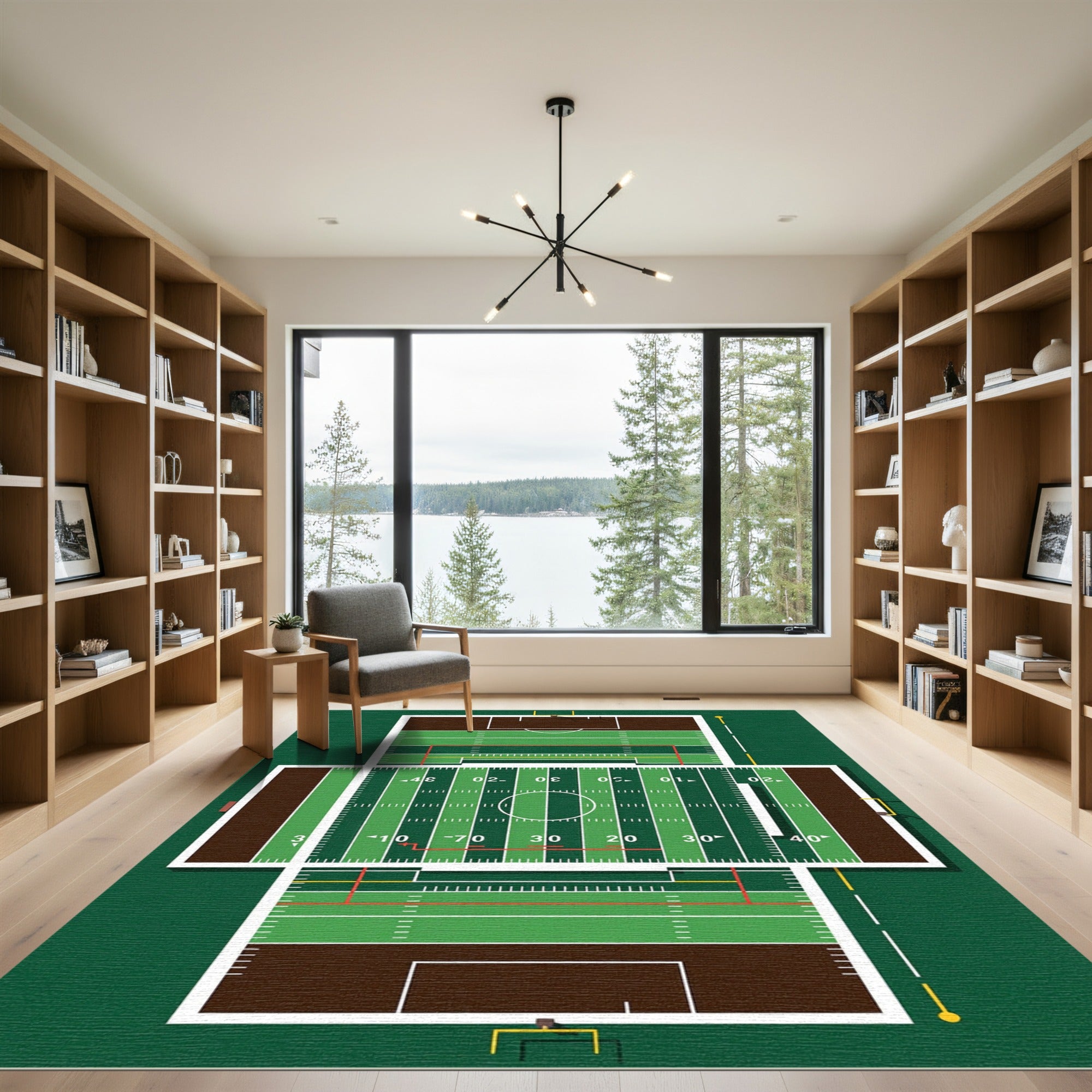 Green Gridiron Stadium Athletic Field Graphic Rug