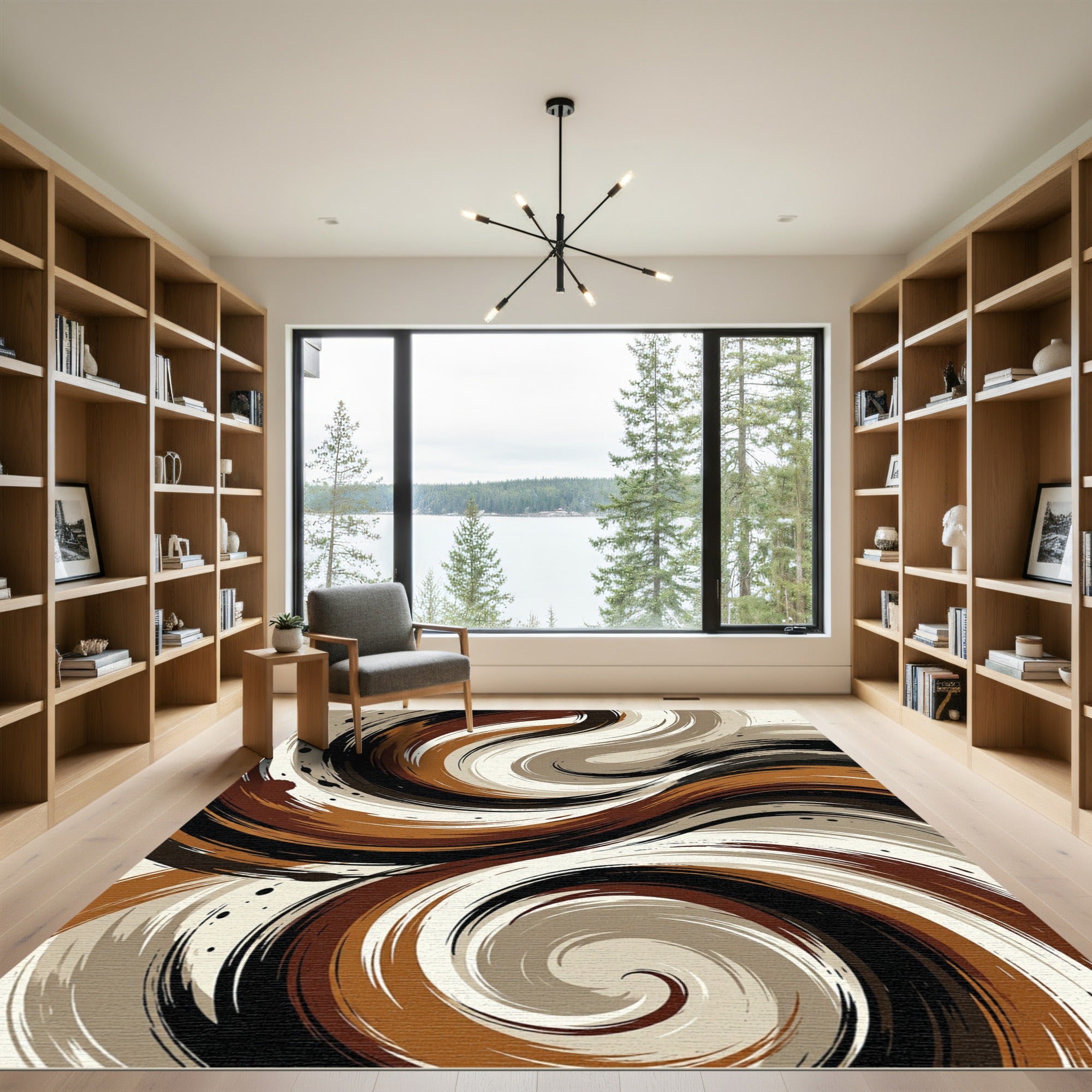 Earthy Marble Swirl Abstract Rug