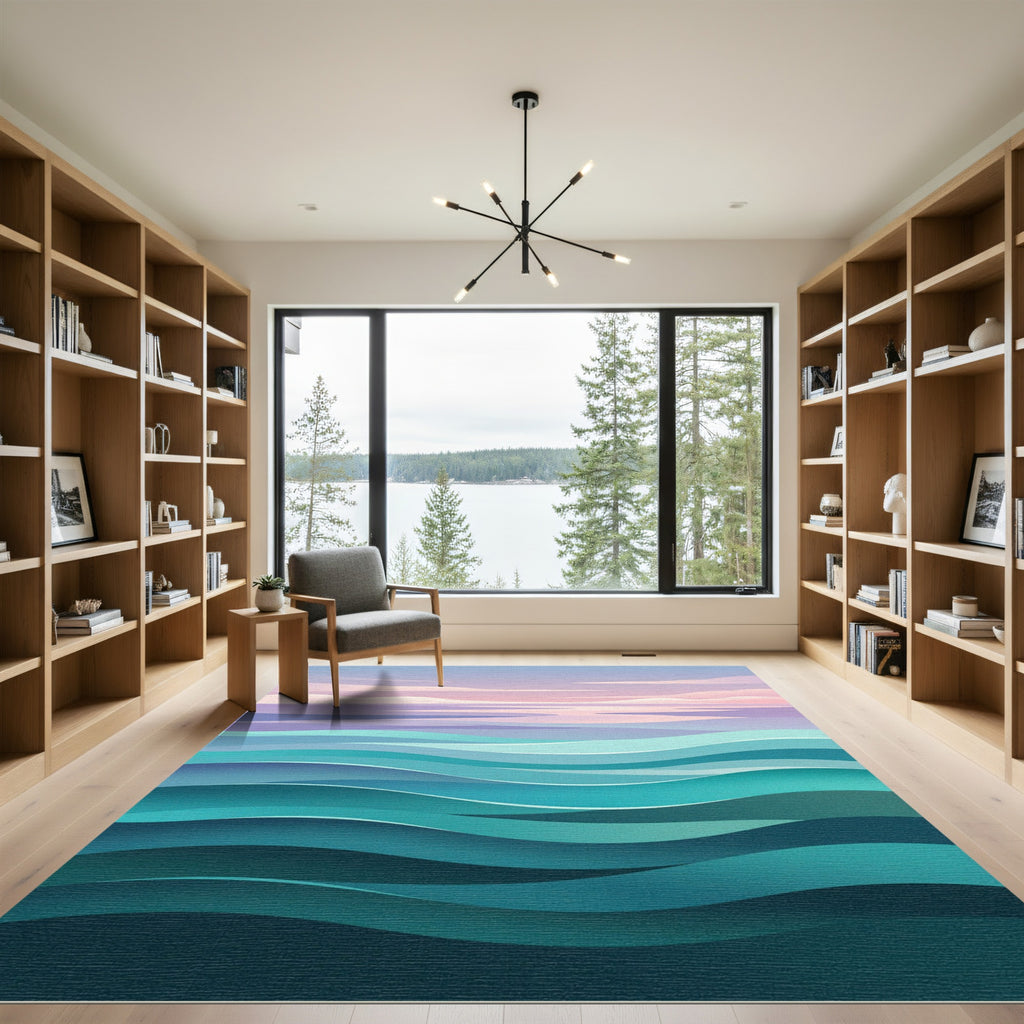 Ethereal Teal Ocean Horizon Gradient Rug