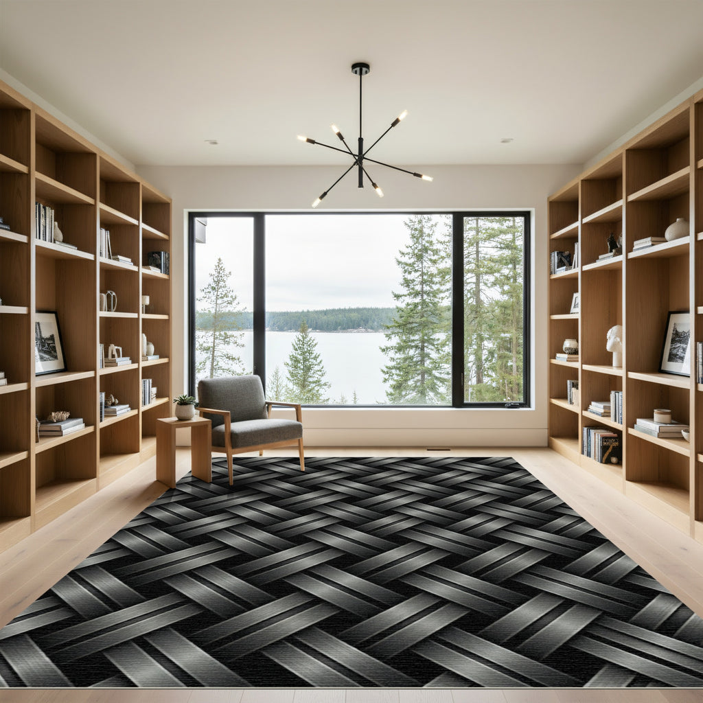 Metallic Silver Interwoven Woven Basketweave Rug
