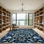 Elegant Blue Ornate Damask Scroll Rug