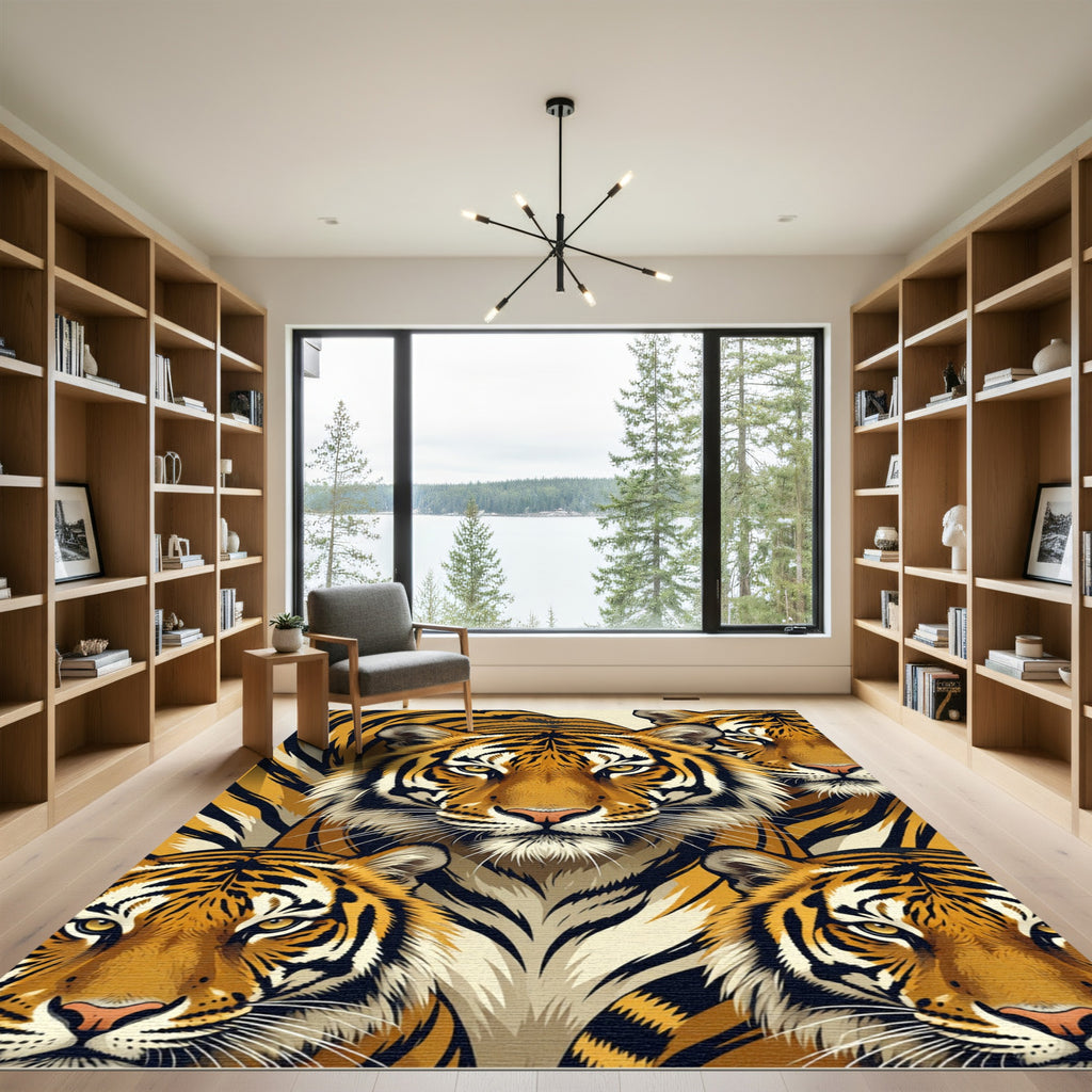 Bold Orange Black Tiger Collage Rug
