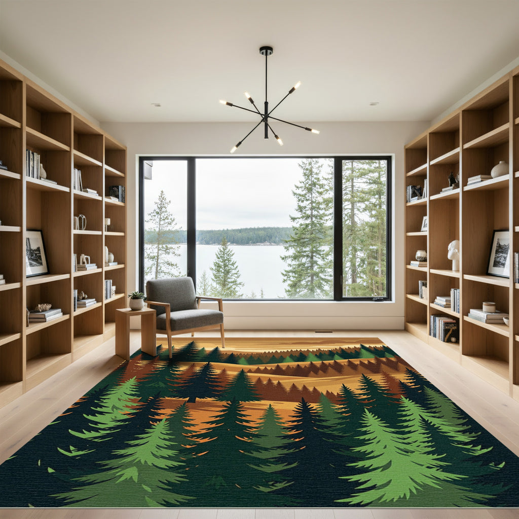 Layered Forest Pine Landscape Art Rug