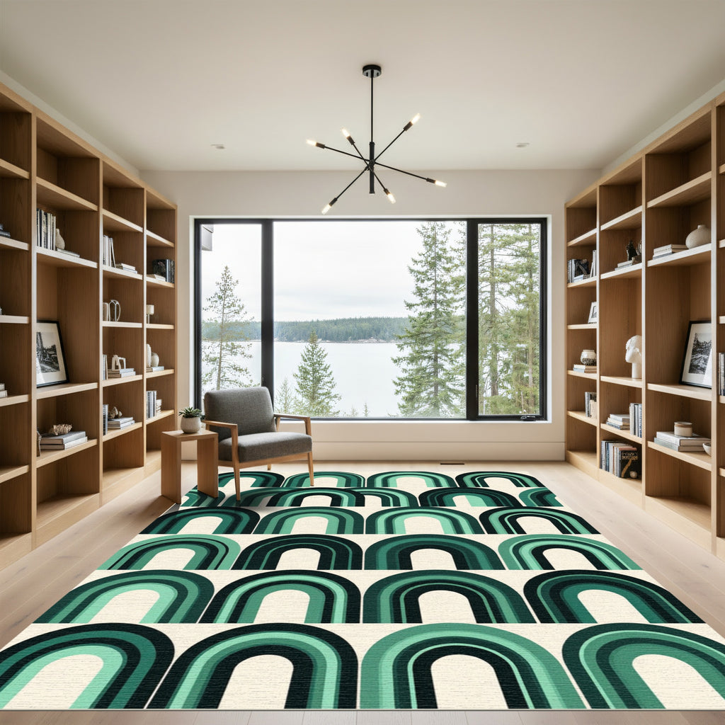 Midcentury Emerald Arch Geometric Rug