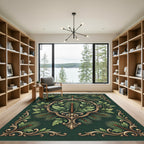Ornate Emerald Pine Botanical Scroll Rug