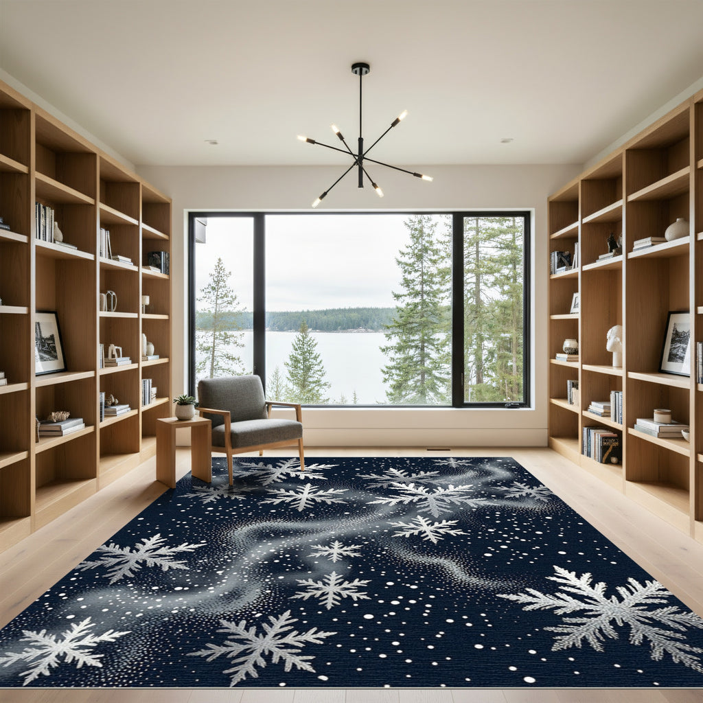 Silver Starry Snowflake Night Whimsy Rug