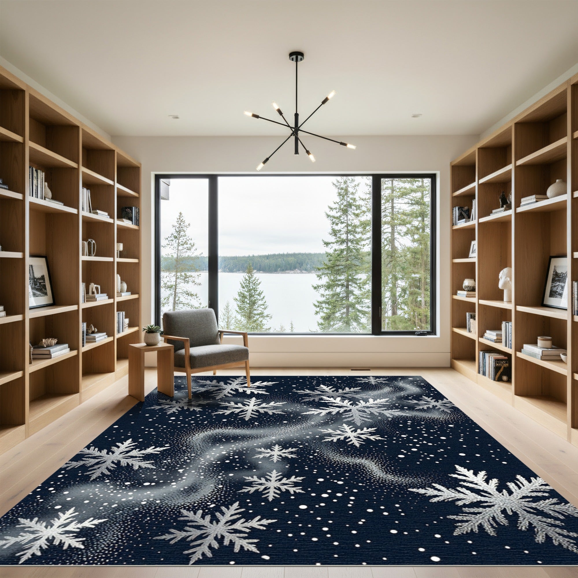 Silver Starry Snowflake Night Whimsy Rug