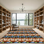 Brown Red Blue Floral Stripes Rug