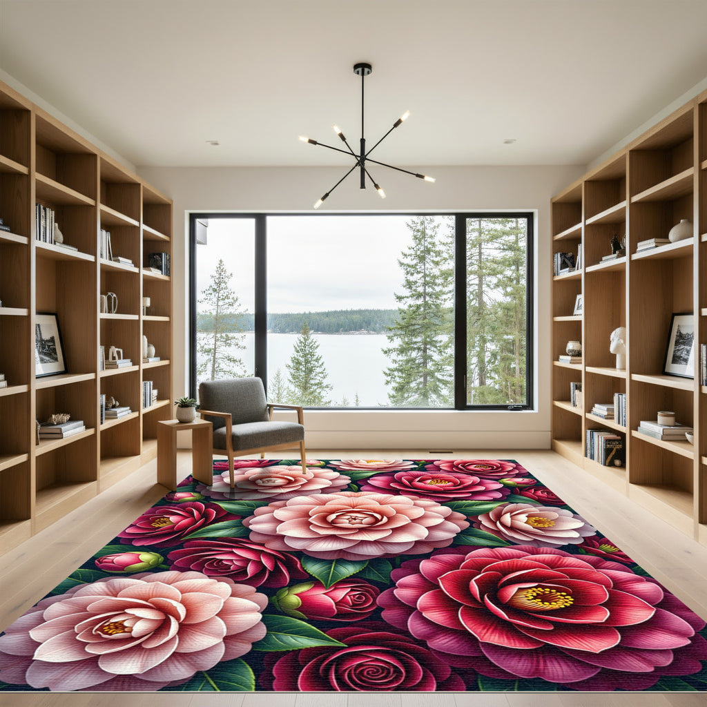 Rich Crimson Pink Floral Bouquet Rug