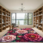Rich Crimson Pink Floral Bouquet Rug