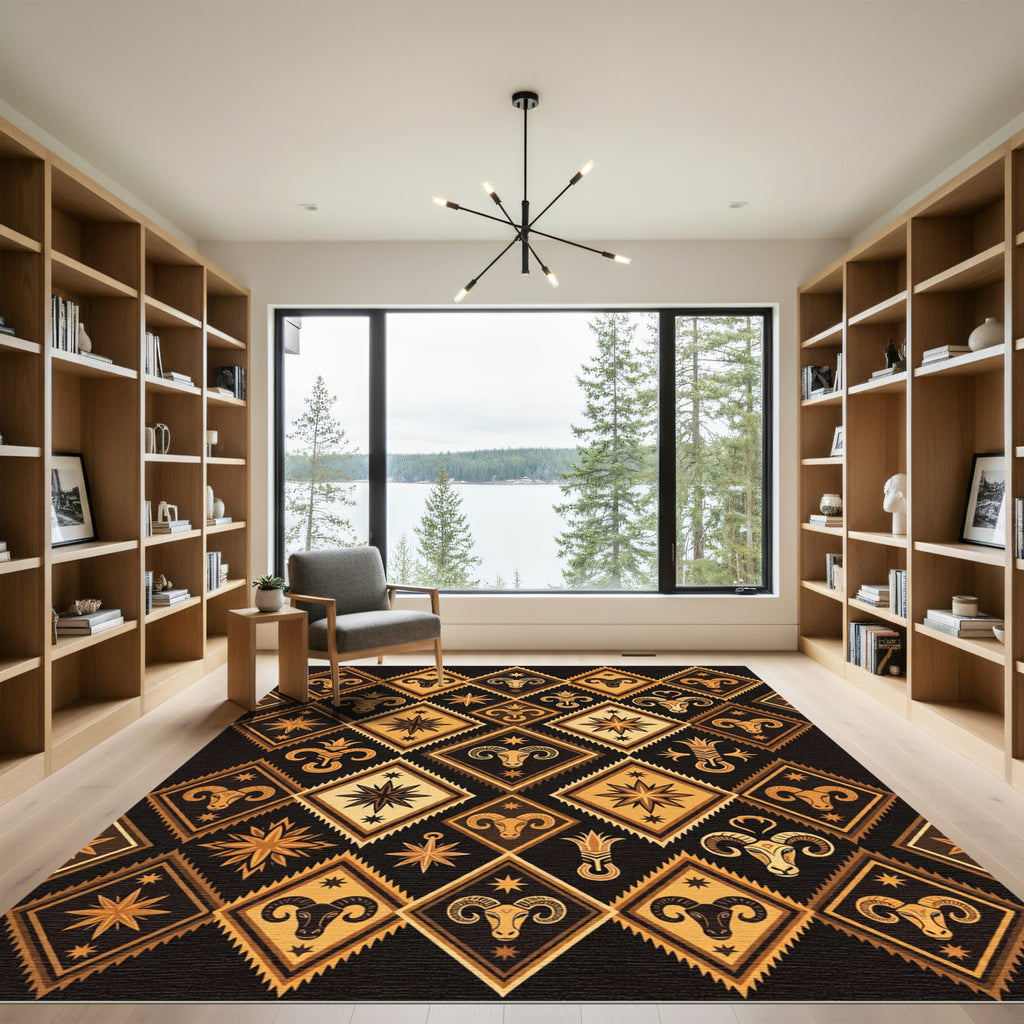 Golden Ram Diamond Celestial Art Rug