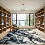 Monochrome Abstract Flowing Marble Ink Rug