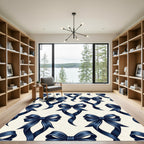 Elegant Navy Blue Bow Ribbon Accent Rug