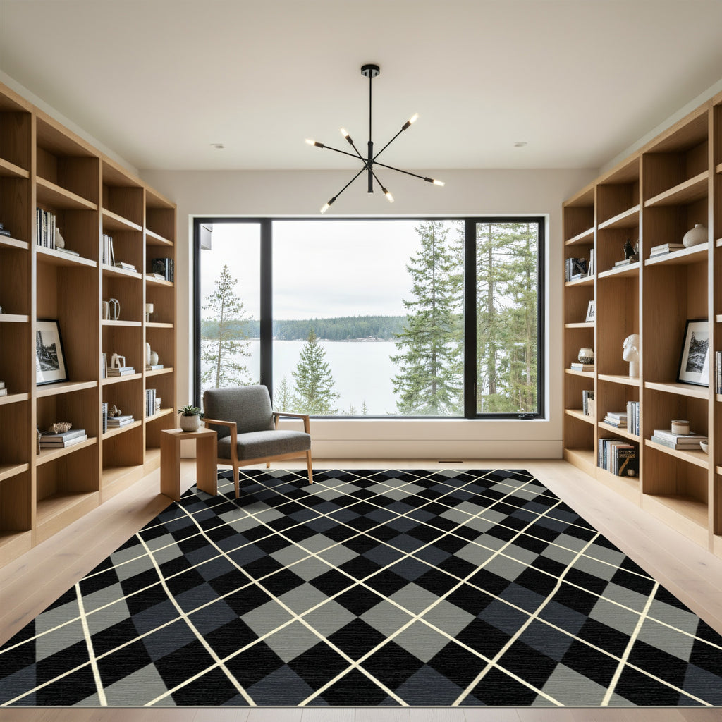 Black Gray Diamond Argyle Rug