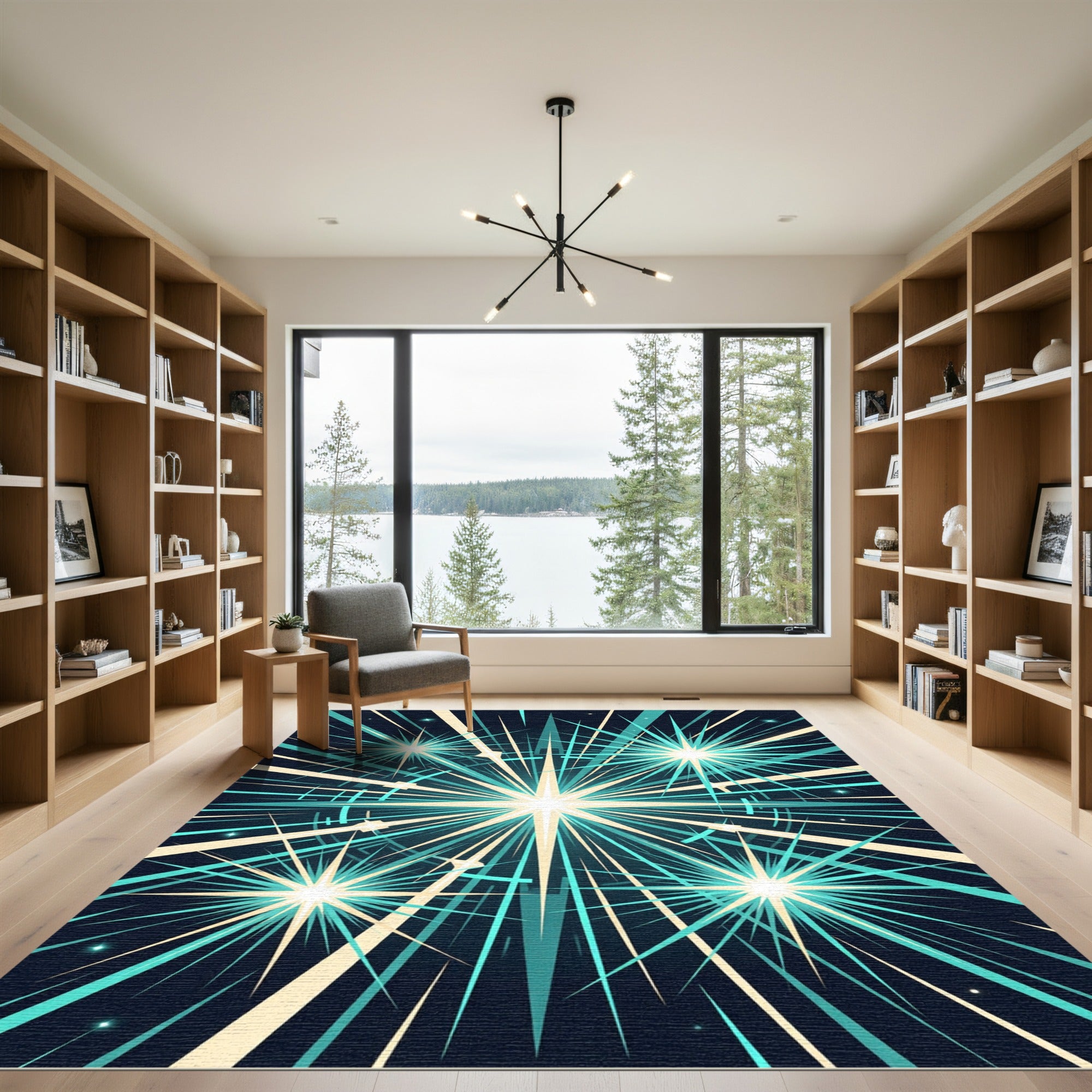 Radiant Teal Starburst Geometric Art Rug