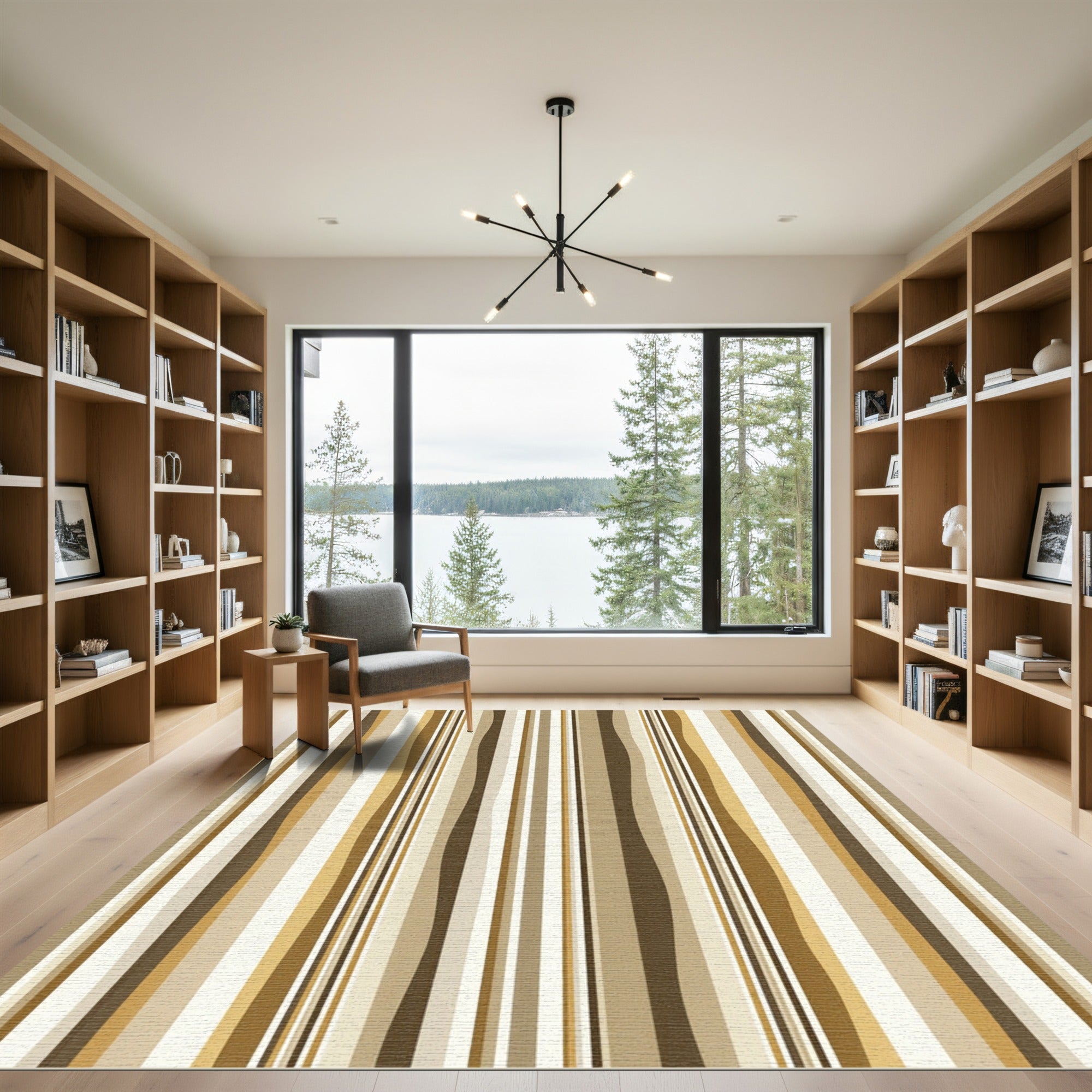Brown Cream Wavy Vertical Bands Rug