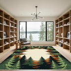 Earthy Woodland Pine Forest Border Rug