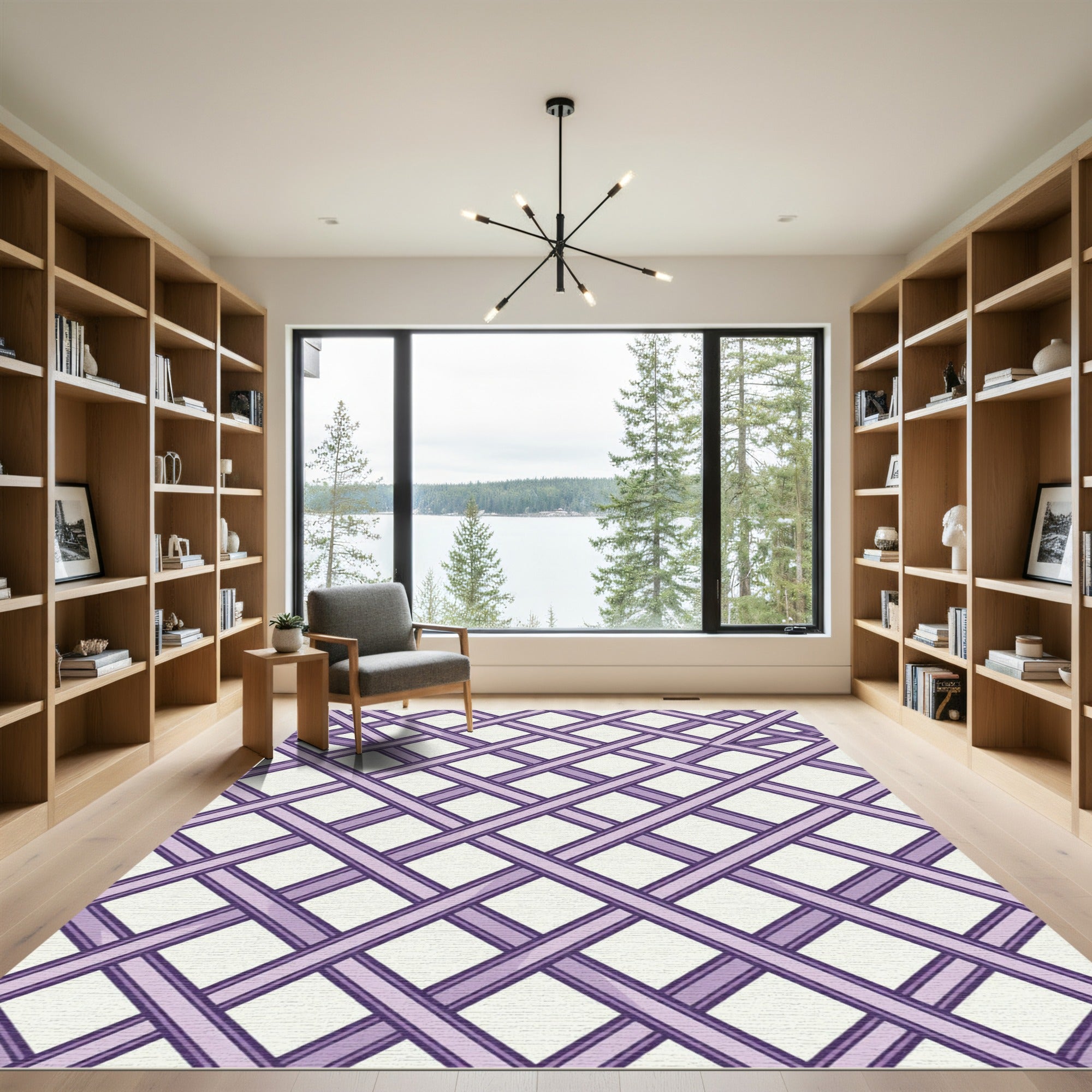 Lavender Intersecting Lattice Grid Rug