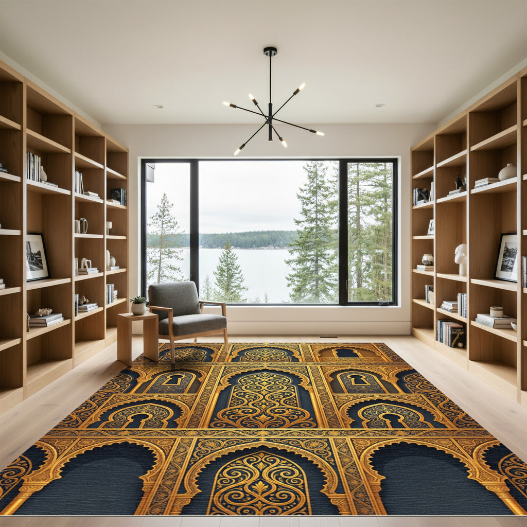 Ornate Gold Archway Geometric Royal Art Rug