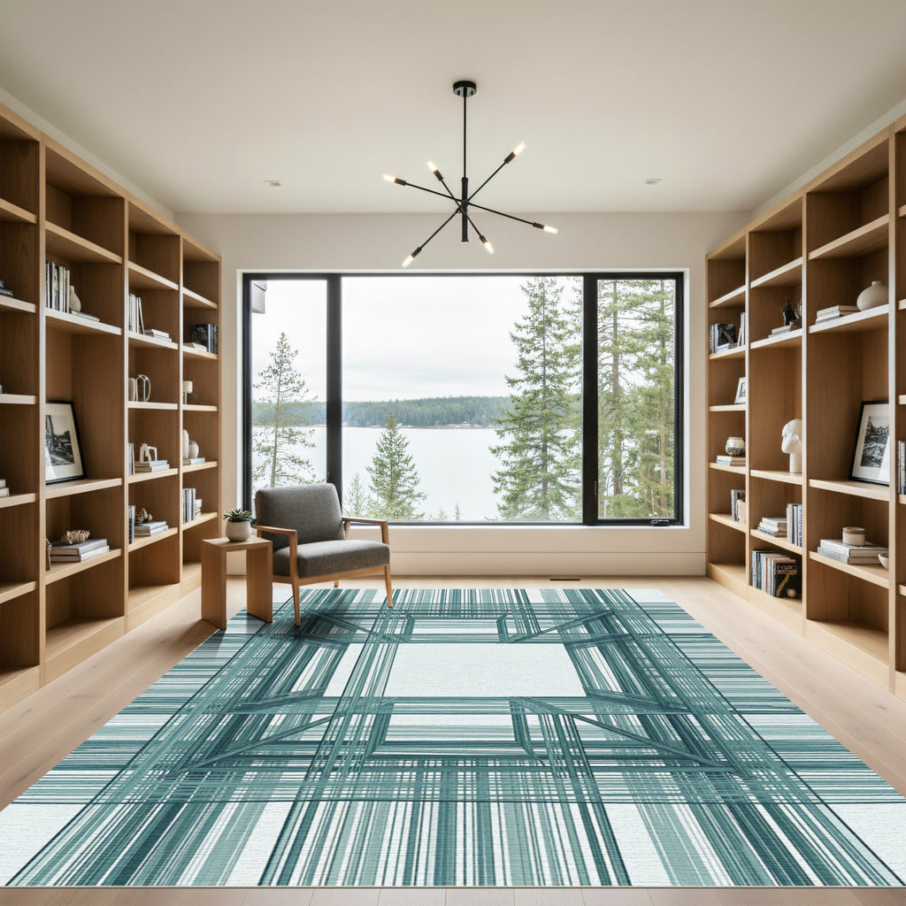 Teal Linear Geometric Structure Rug
