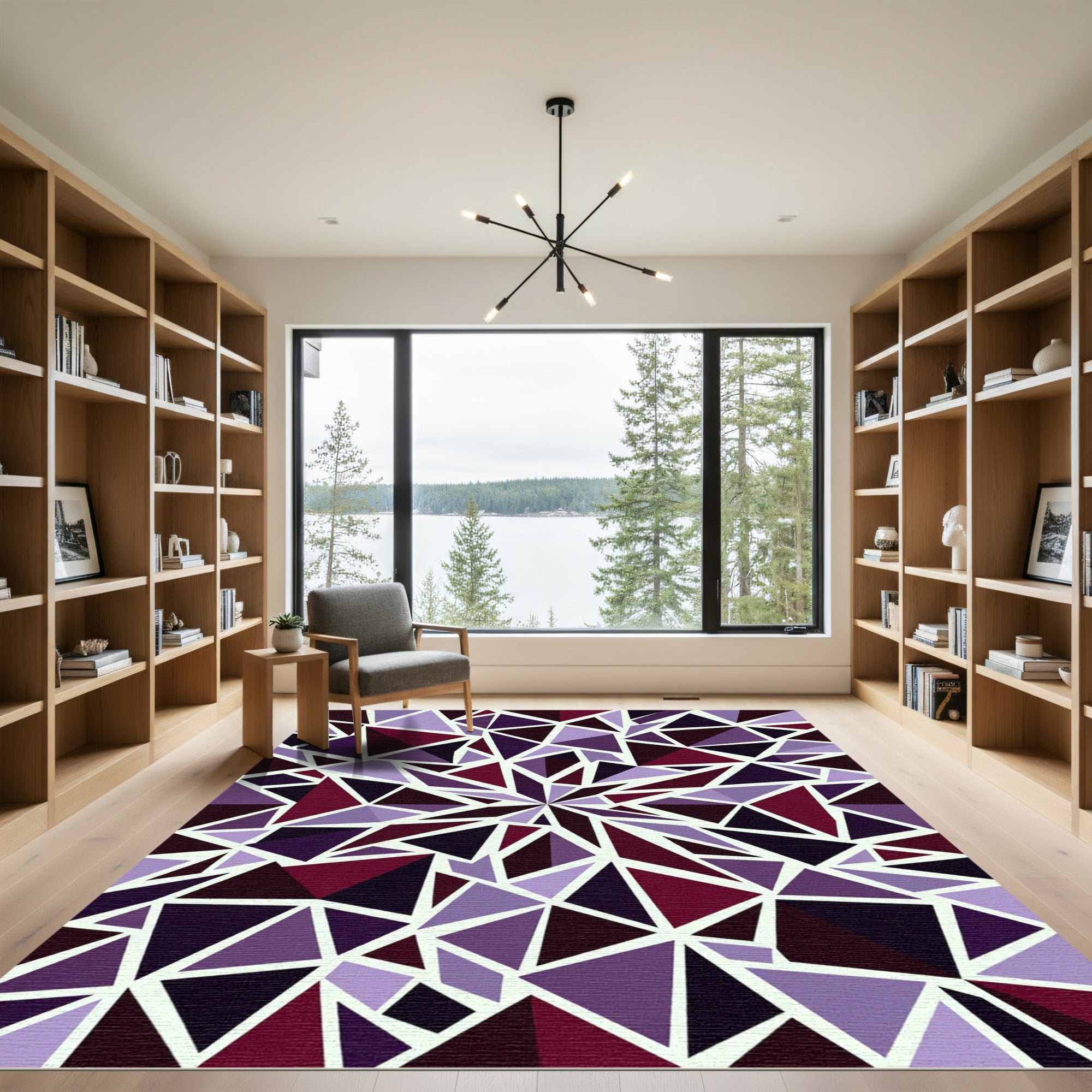 Geometric Amethyst Purple Fragmented Mosaic Rug