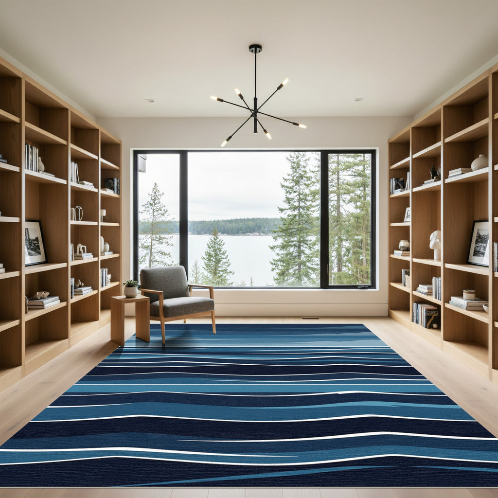 Minimalist Deep Blue Ocean Wave Rug