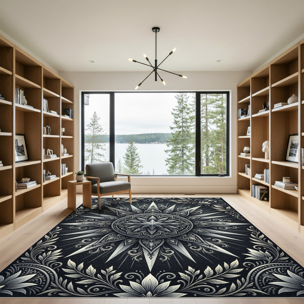 Monochromatic Celestial Starburst Medallion Rug