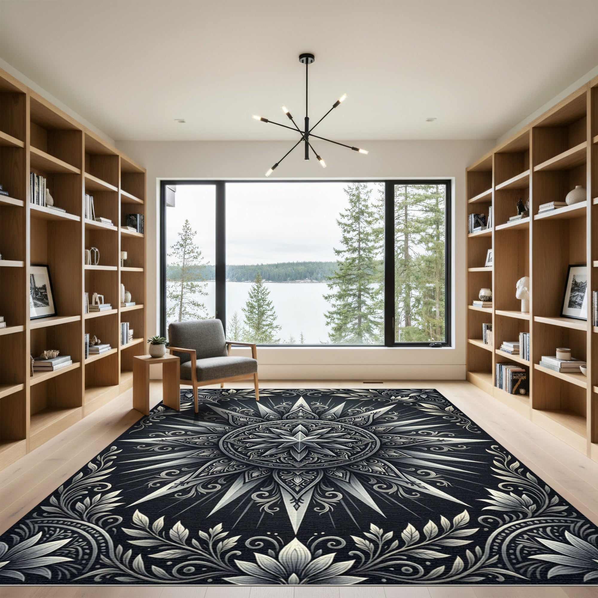 Monochromatic Celestial Starburst Medallion Rug
