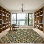 Sage Green Interlocking Ornate Lattice Rug